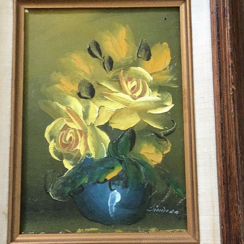 Vintage framed signed floral oil painting.
